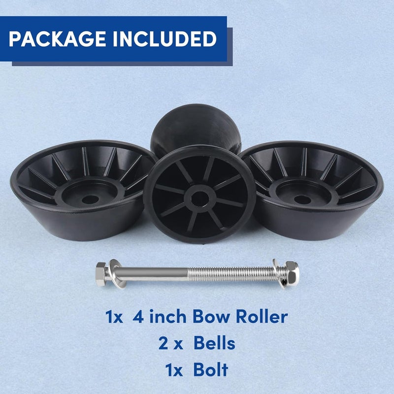 BALAVA Boat Trailer Roller,3inch/4inch Boat Rollers for Trailer,Bow Roller with Bells and Bolt,1/2 in Shaft Boat Trailer Bow Stop, Great for Boat Trailer Bracket(Black/Blue/Orange/Yellow) - Image 4